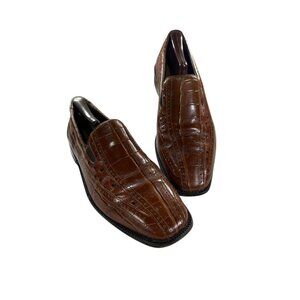 Stacy Adams Vintage Mens Sz 9.5M Brown Leather Croc Print Slip On Leather Loafer